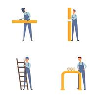Professional handyman characters performing various tasks vector