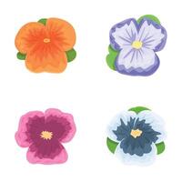 Set of four vibrant vector flowers with detailed petals and leaves