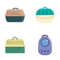 Set of four colorful pet carriers isolated on white vector