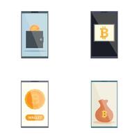 Set of modern flat design icons depicting various cryptocurrency and wallet concepts vector
