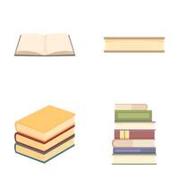 Collection of vector illustrations featuring various book designs, both open and stacked