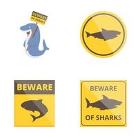 Collection of shark alert graphics and signage vector