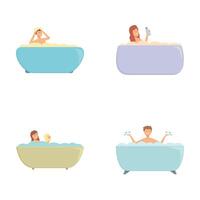 Set of people enjoying a relaxing bath time vector