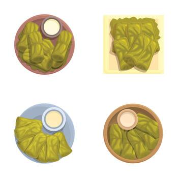 clasificado repollo rollos con salsa en platos vector