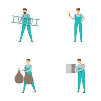 Set of handyman illustrations performing various tasks vector