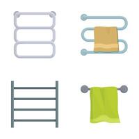 Collection of towel rack icons with and without hanging towels in flat design vector