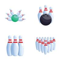 Collection of bowling elements including pins and balls isolated on white background vector