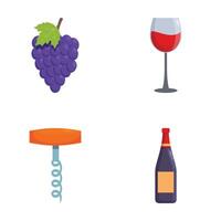 Wine and grapes vector icons set