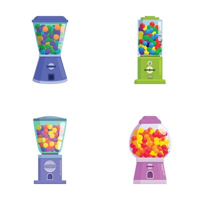 Collection of colorful gumball machine illustrations