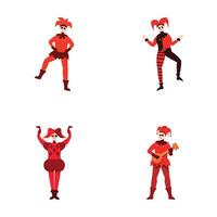 Set of four playful harlequin characters vector