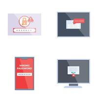 Set of illustrations displaying incorrect password alerts on various digital screens vector
