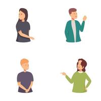 Set of four illustrated characters showing various hand gestures and expressions vector