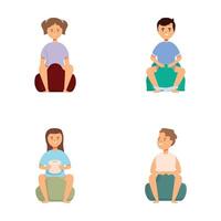 Set of cartoon people sitting on floor vector