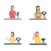 Set of female vloggers creating content vector