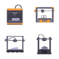 Set of modern 3d printers isolated on white background vector