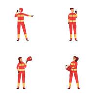 Set of firefighter characters in action vector
