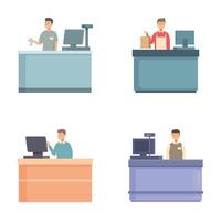 Set of cashiers working at various checkout counters vector