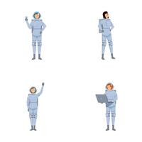 Set of cartoon astronaut characters in different poses vector