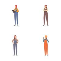 Set of diverse women in various poses and occupations vector
