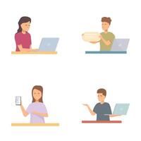 Set of four modern people using technology vector
