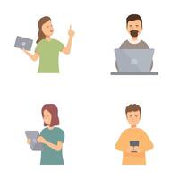 Diverse set of people using technology devices vector