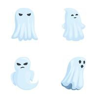 Collection of four friendly ghost illustrations, each with a unique expression and style vector