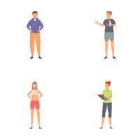 Set of diverse cartoon characters in various poses vector