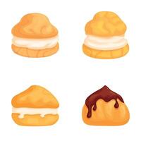 Set of colorful cream puff pastries isolated on a white background vector