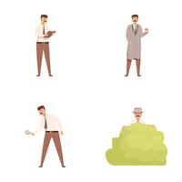 Set of cartoon private detective characters in action vector