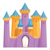 Big colorful fairytale castle with towers and gates standing on white background vector