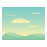 Green rolling hills stretching under a turquoise sky with puffy clouds vector