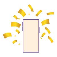 Smartphone showing empty screen surrounded by falling confetti vector