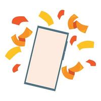 Smartphone celebrating with colorful confetti exploding around vector