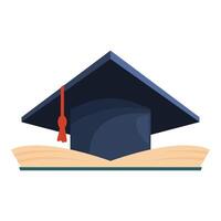 Graduation cap resting on open book symbolizing knowledge vector