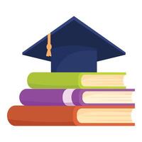 Graduation cap sitting on stack of books representing successful education vector