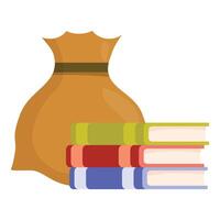 Full bag of money standing next to stack of books for tuition fee concept vector