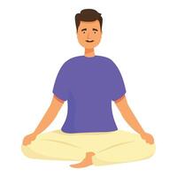 Young man sitting in lotus pose practicing yoga and meditation vector