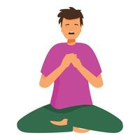 Young man practicing deep breathing exercise in lotus position vector