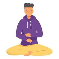 Young man practicing breathing exercise in lotus position vector