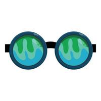 Round sunglasses showing abstract green and blue wavy pattern isolated on white background vector