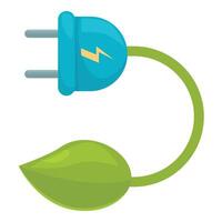 Electric plug and cable forming green leaf symbolizing renewable energy source vector
