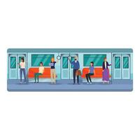 Diverse group of people is using public transportation subway train vector