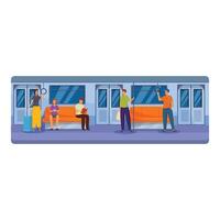 People using public transport standing and sitting in subway train vector