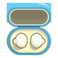 Open wireless earbuds charging case lying on white background vector