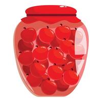 Glass jar filled with ripe red apples preserving food for winter vector