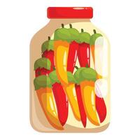 Glass jar filled with fresh red and yellow chili peppers preserving food vector