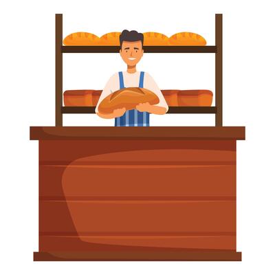 Baker holding freshly baked bread in bakery shop