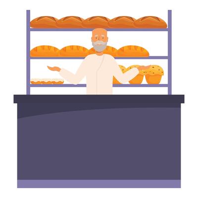Senior baker showing pastry selection in bakery shop