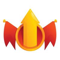 Golden arrow pointing up with two red flags representing success vector