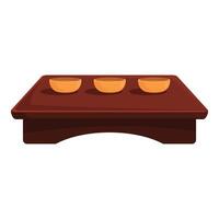 Wooden tea ceremony table displaying three teacups vector